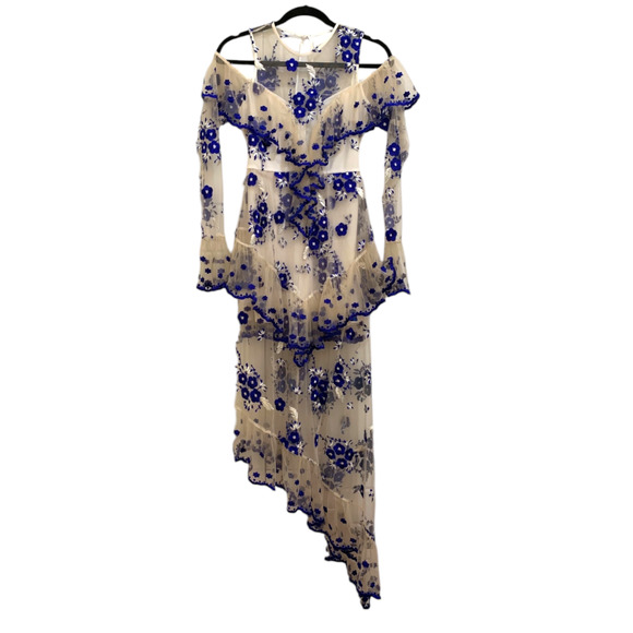 Alice McCall Dress Mirage Gown Nude Blue Low High US 4 Asymmetric Ruffle White - Picture 7 of 12